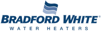 Bradford White Water Heaters logo with stylized blue and gray wave graphic above the company name in blue capital letters.